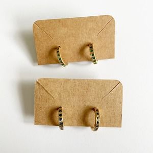 Avon Two Pairs of Sparkly Tiny Gold-tone Hoops, Blue and Green